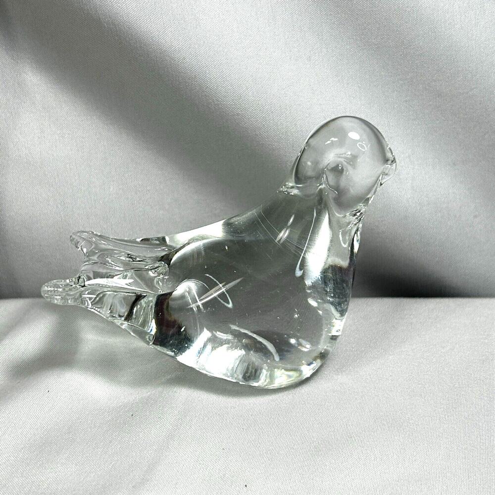 Art Glass Bird Figurine Paperweight Unmarked Clear Glass